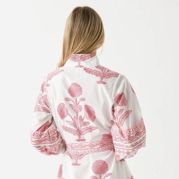 NWT Sur La Vague Blush Katherine Hand Stamped Maxi Dress in White & Pink Size S - Picture 4 of 15